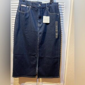Calvin Klein Indigo Denim Skirt Slit Front Studs